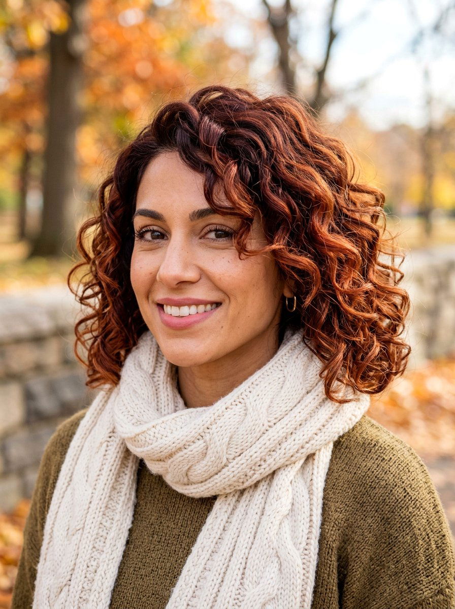 Cinnamon Red Balayage Collarbone Curly Bob - 20 red balayage for curly bob - 20 red balayage for curly bob