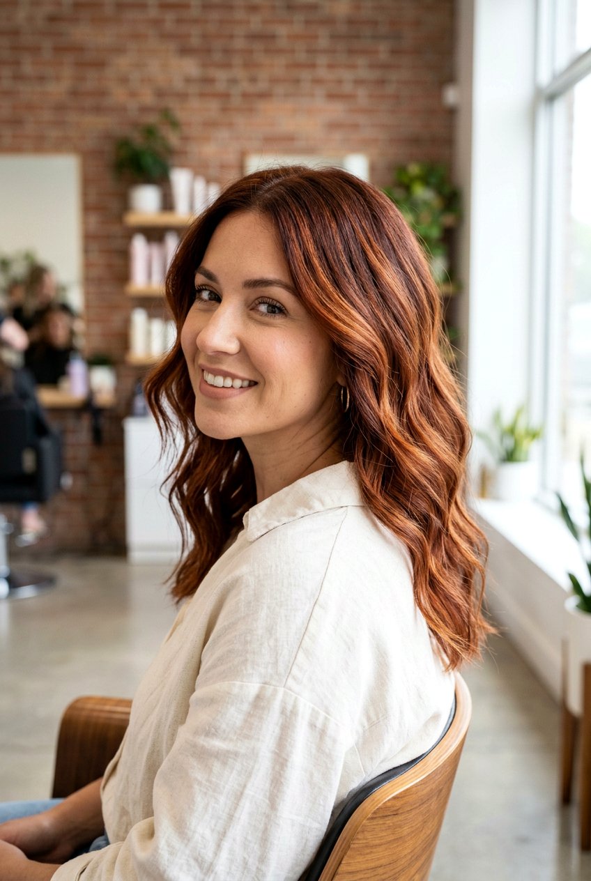Cinnamon Red Balayage On Medium Hair - 20 cinnamon red highlights - 20 cinnamon red highlights