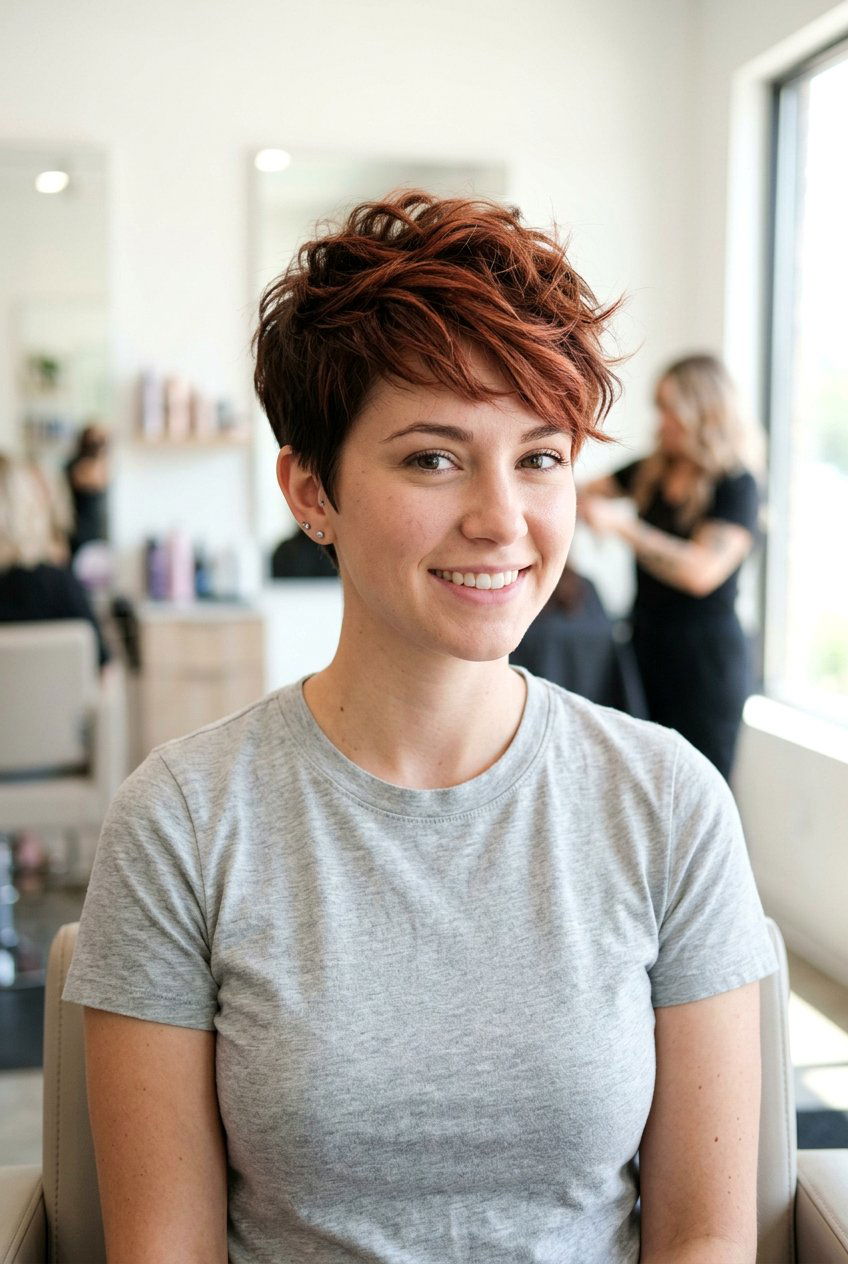 Cinnamon Red Highlights On Short Pixie Cut - 20 cinnamon red highlights - 20 cinnamon red highlights