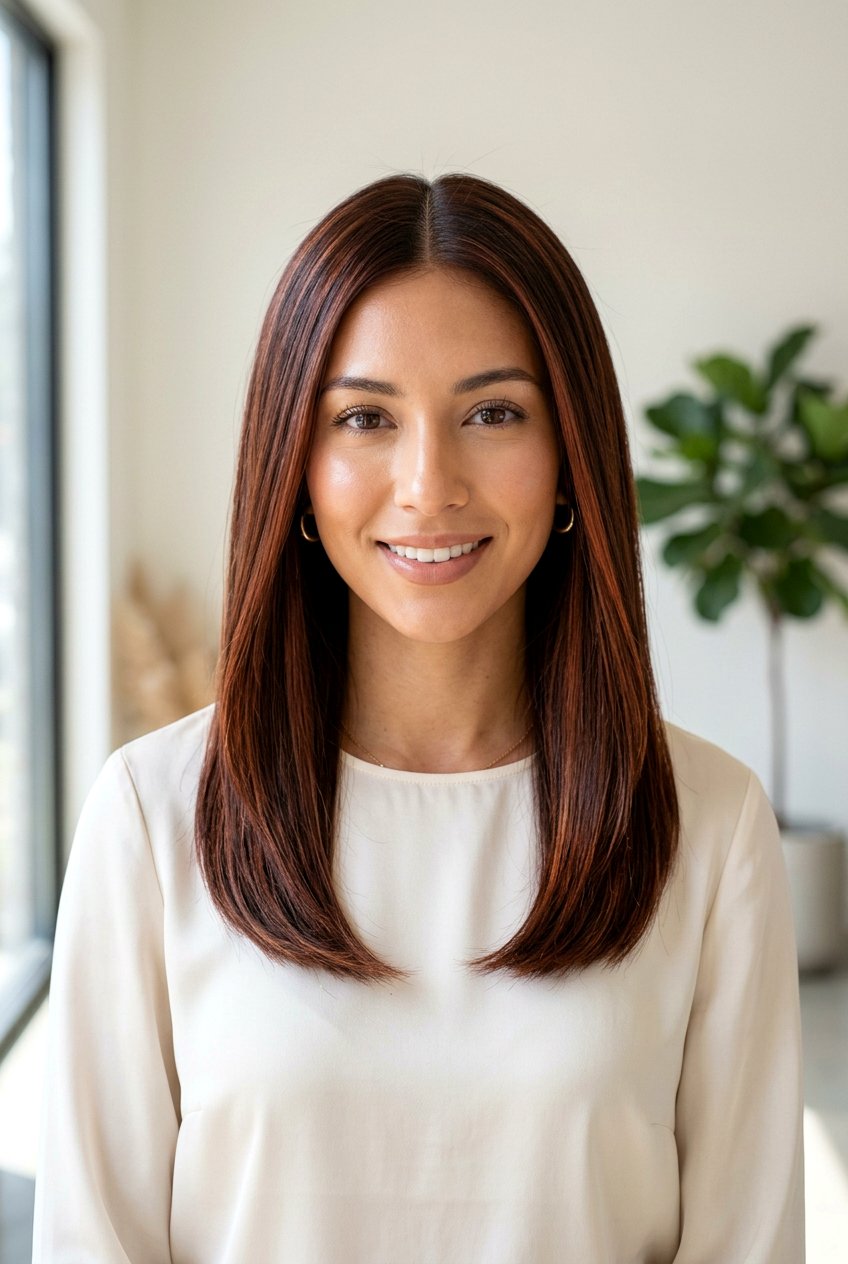 Cinnamon Red Highlights On Straight Sleek Hair - 20 cinnamon red highlights - 20 cinnamon red highlights