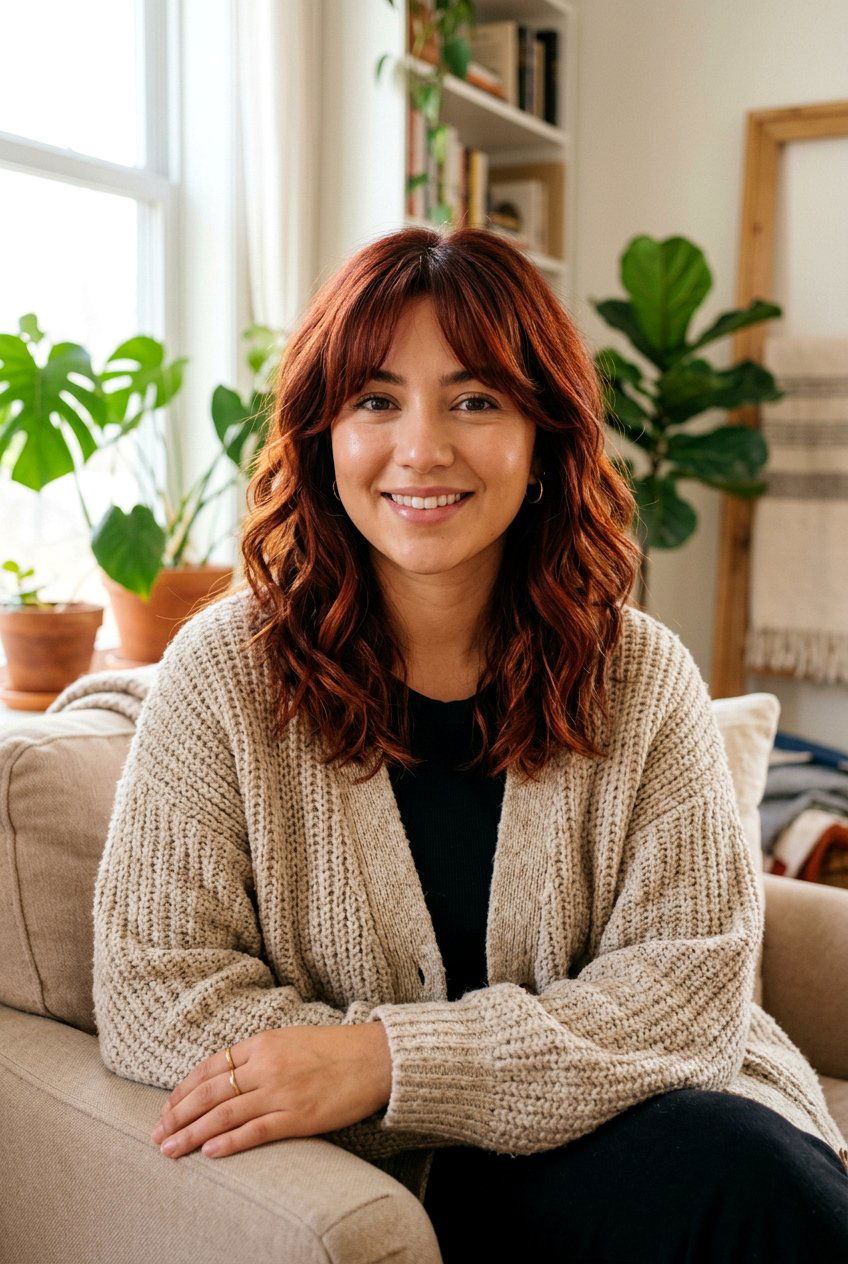 Cinnamon Red Highlights With Curtain Bangs - 20 cinnamon red highlights - 20 cinnamon red highlights