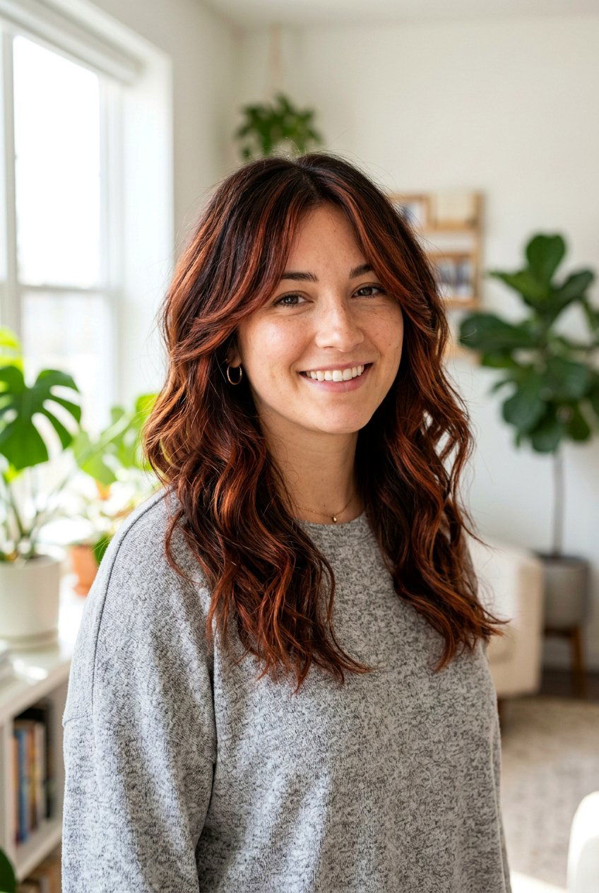 Cinnamon Red Highlights With Face Framing Layers - 20 cinnamon red highlights - 20 cinnamon red highlights