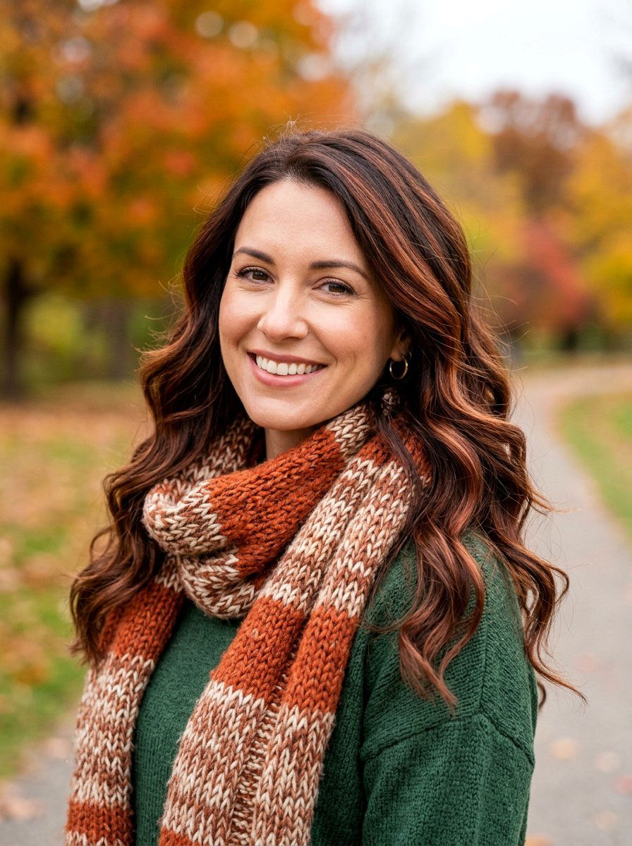 Cinnamon Ribbon Highlights With Soft Waves - 20 ribbon highlights for medium brown hair - 20 ribbon highlights for medium brown hair