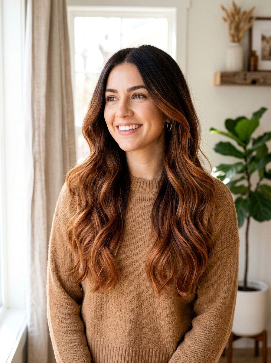 Cinnamon Root Shadow Balayage with Warm Ends - 20 warm cinnamon brunette balayage - 20 warm cinnamon brunette balayage