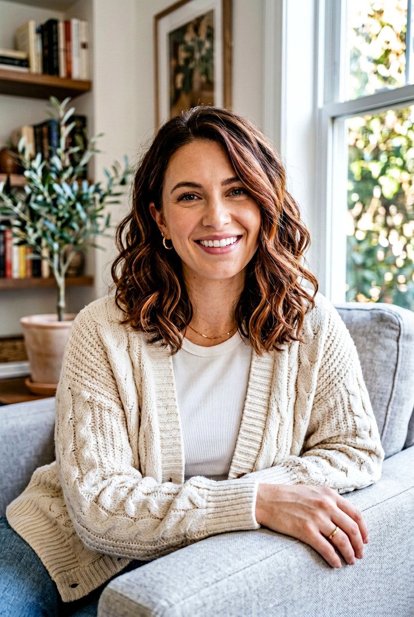 Cinnamon Swirl Highlights On Wavy Brunette Lob - 20 natural looking brunette refresh - 20 natural looking brunette refresh