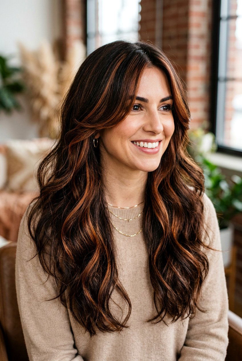 Cinnamon Swirl Highlights on Dark Brown Hair - 20 cinnamon swirl hair color - 20 cinnamon swirl hair color