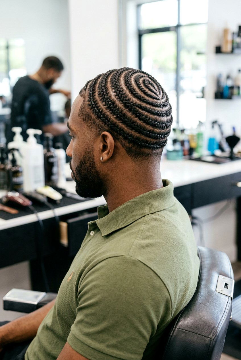 Circular Cornrows With Tapered Neckline - 20 cornrows with taper for men - 20 cornrows with taper for men