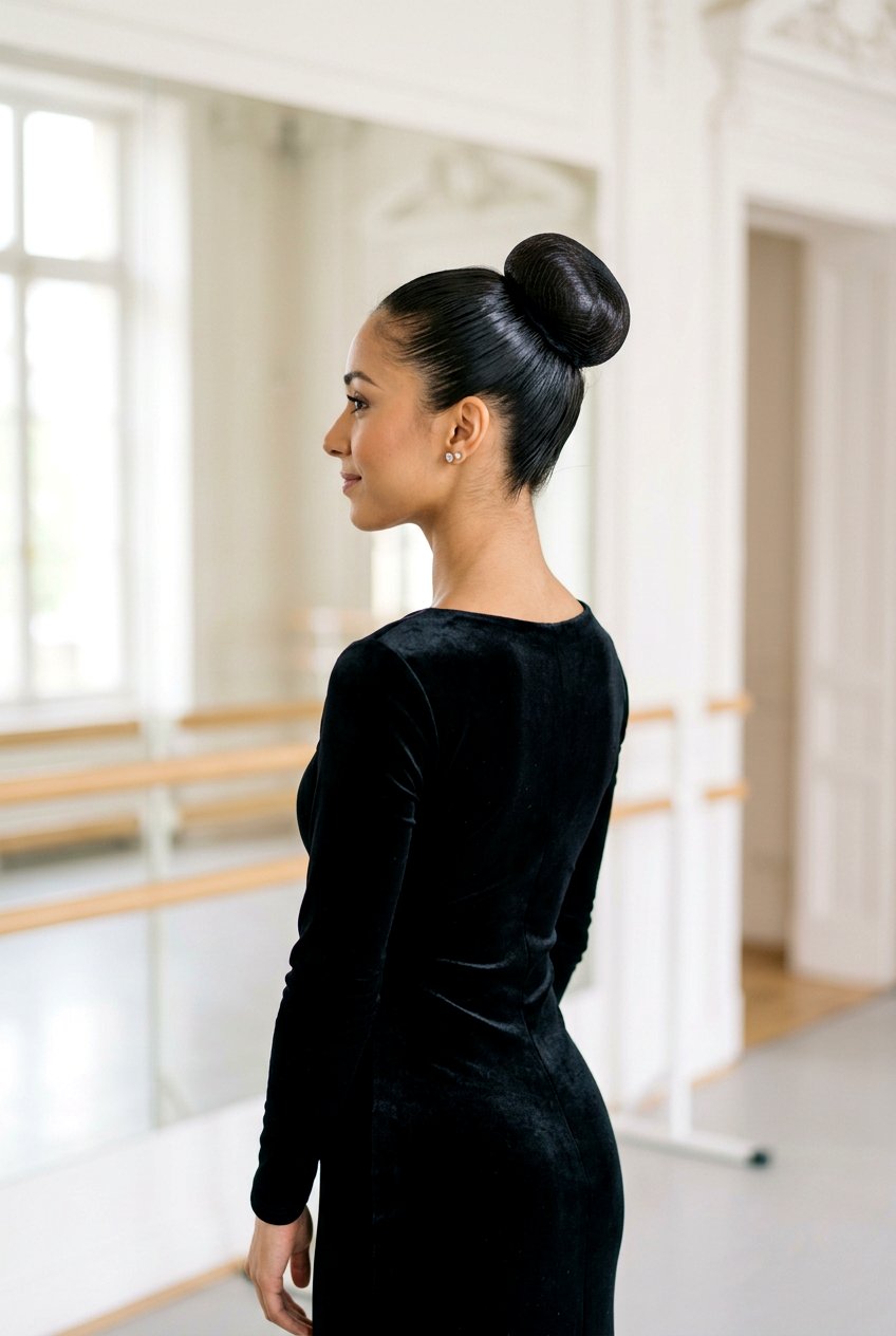 Classic Ballerina Bun - 20 mom polished date night hairstyle - 20 mom polished date night hairstyle