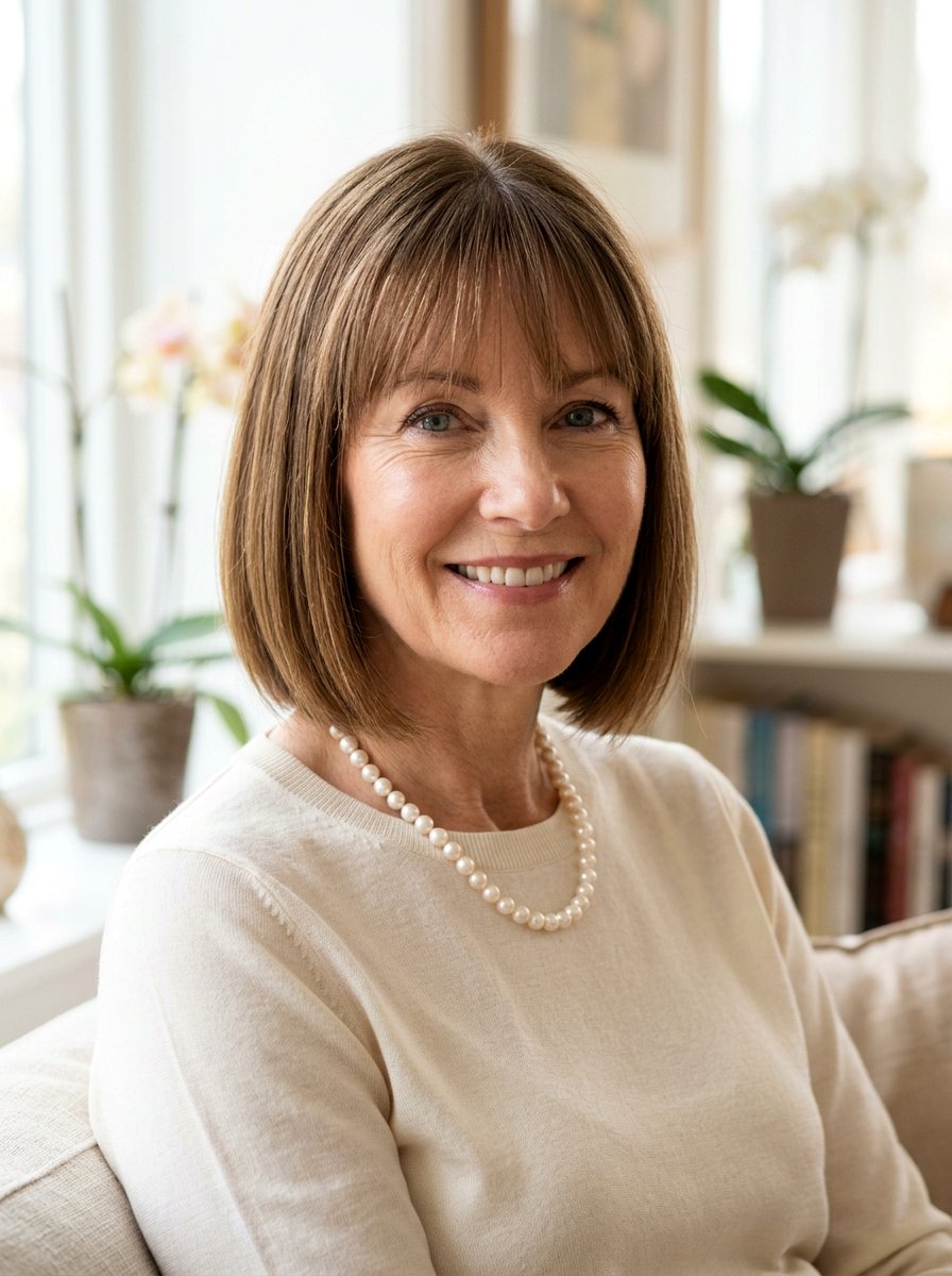 Classic Bob With Wispy Bangs - 20 soft layered bob for women over 50 - 20 soft layered bob for women over 50