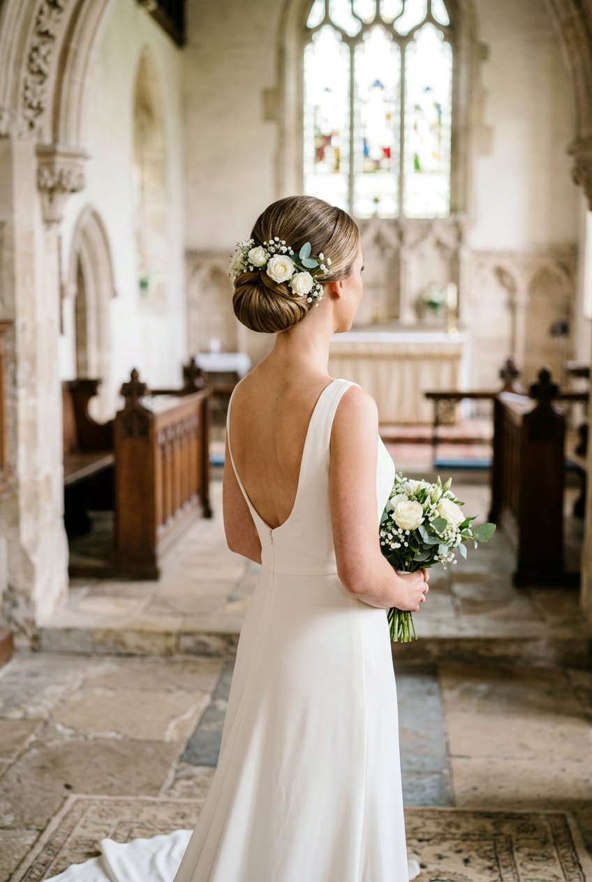 Classic Bridal Chignon With White Roses - 20 wedding bun with flowers - 20 wedding bun with flowers