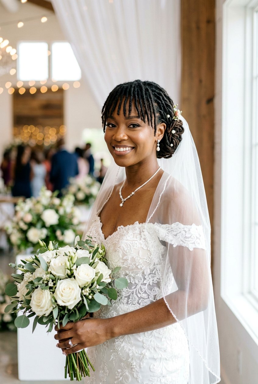Classic Bridal Loc Updo With Bangs - 20 bridal loc styles - 20 bridal loc styles