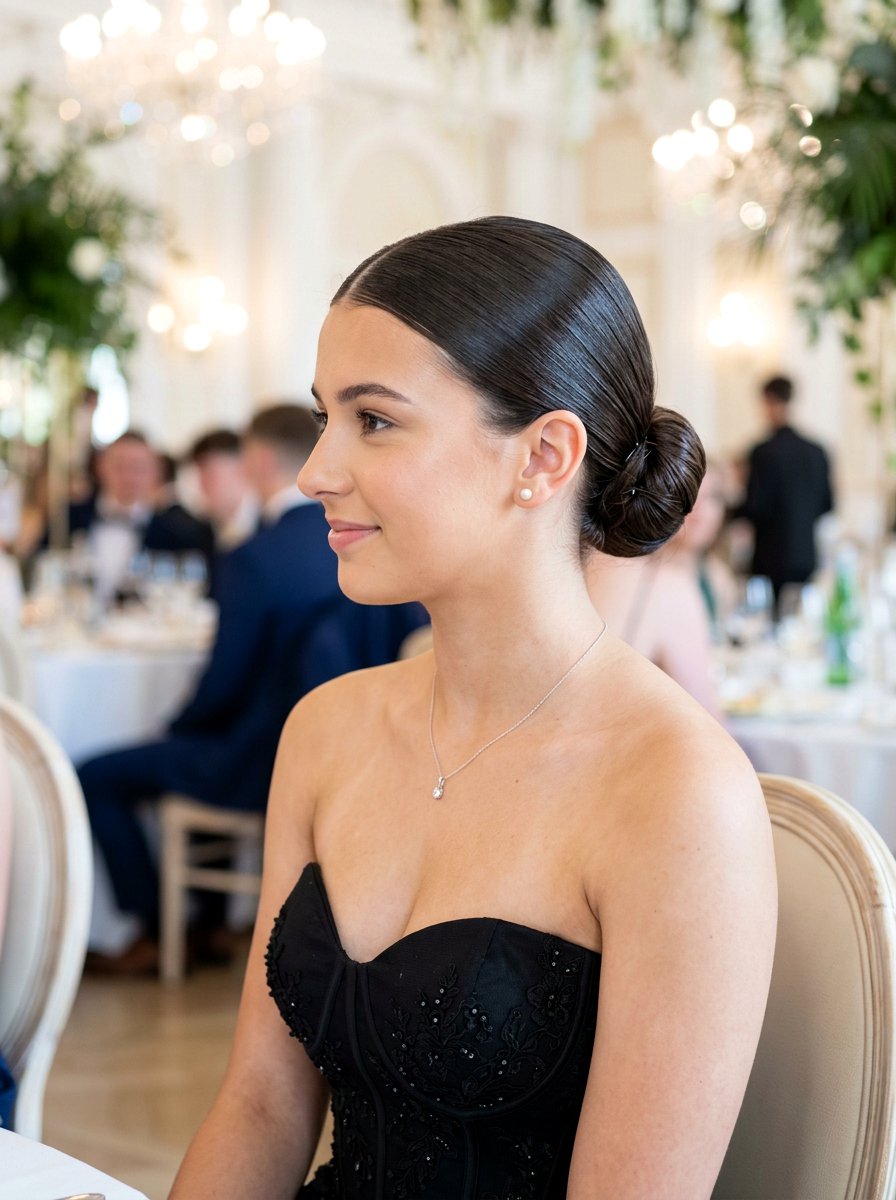 Classic Center Part Sleek Bun - 20 teen girls prom hairstyle with sleek bun - 20 teen girls prom hairstyle with sleek bun
