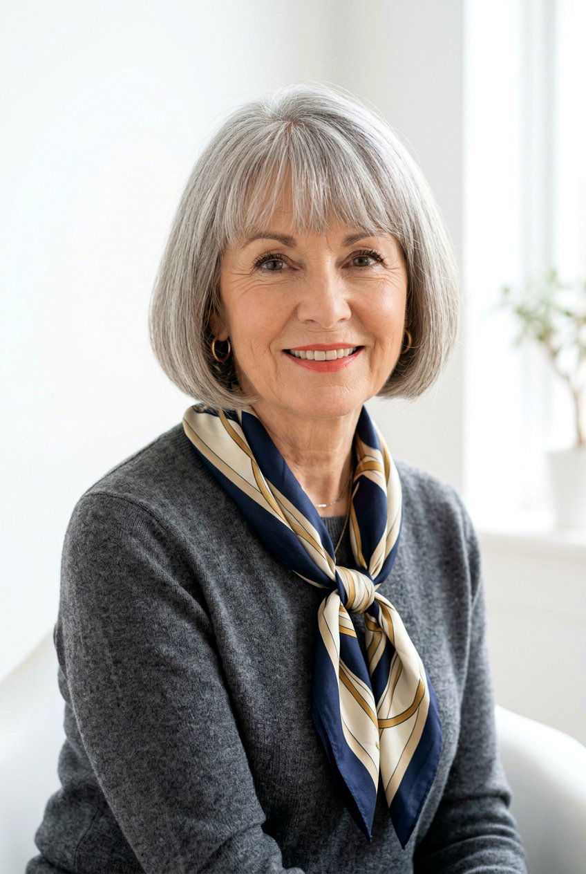 Classic Chin Length Bob With Bangs - 20 bob haircut with soft fringe for older women - 20 bob haircut with soft fringe for older women