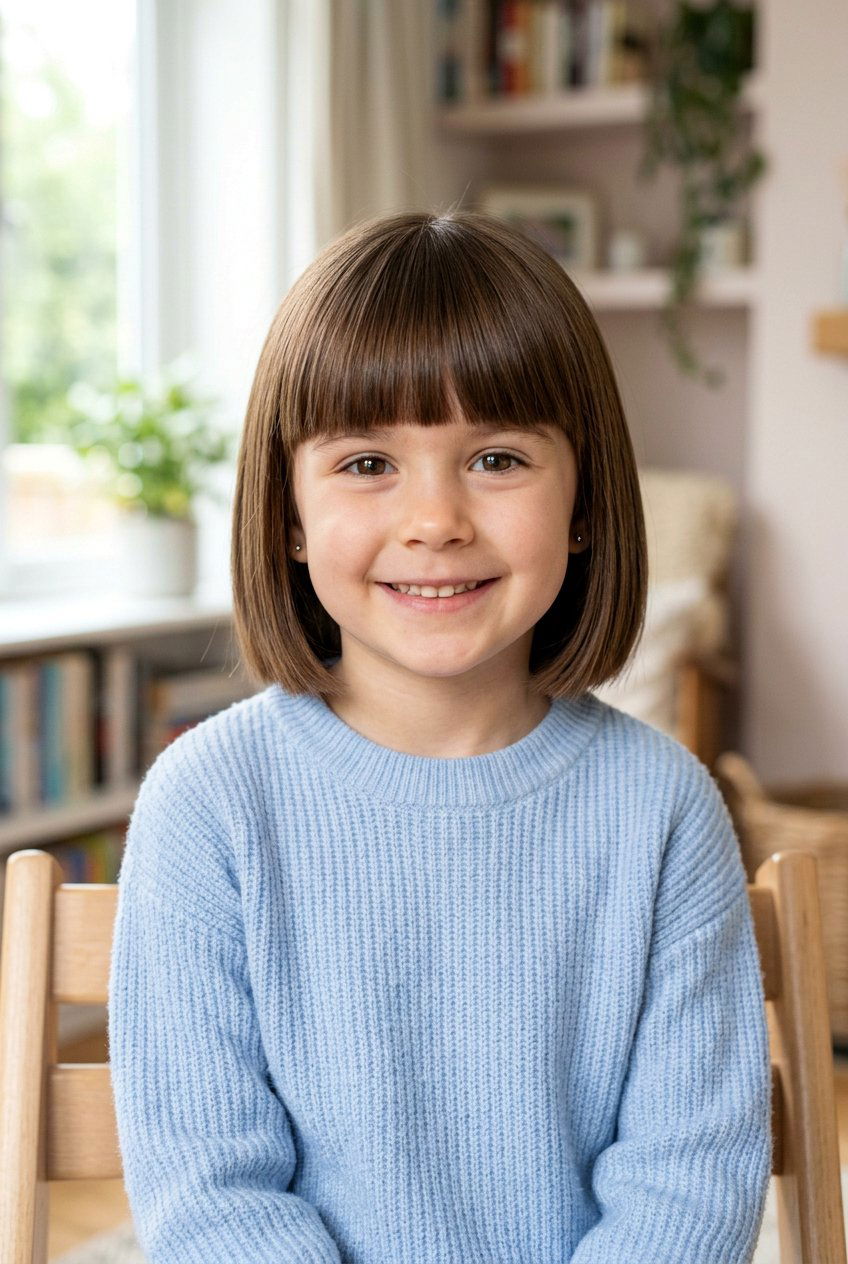 Classic Chin Length Bob With Straight Bangs - 20 little girls bob haircut with bangs - 20 little girls bob haircut with bangs