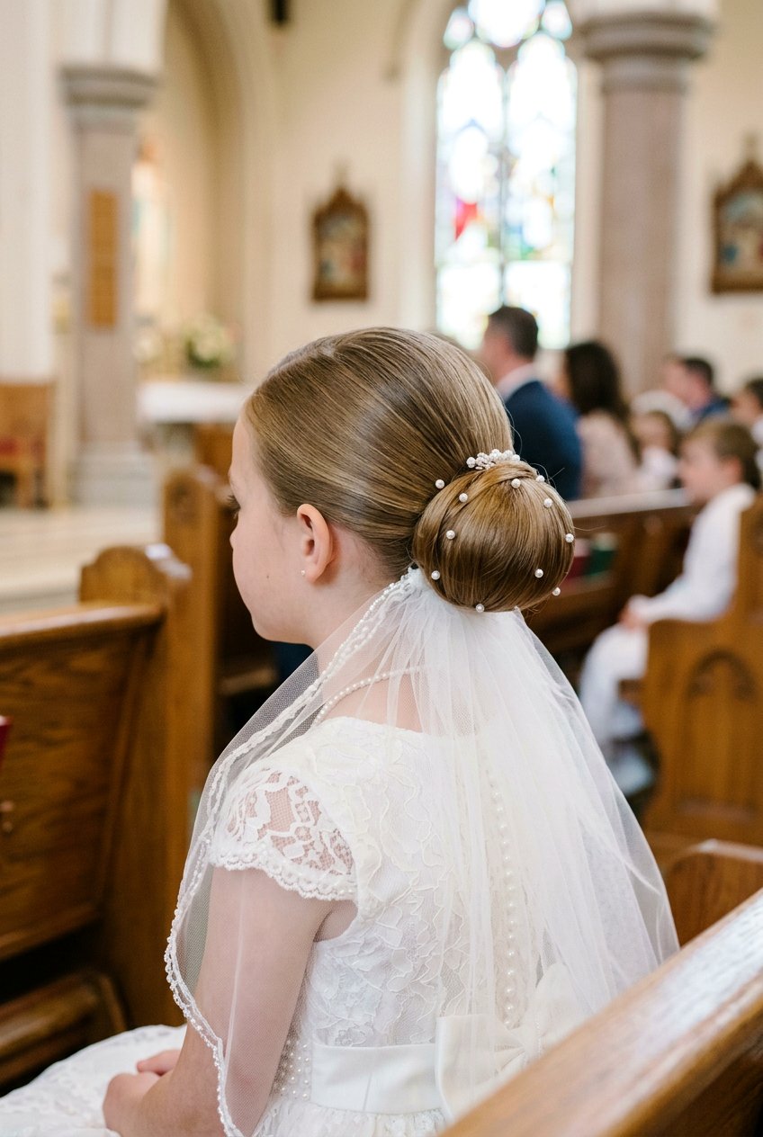 Classic Communion Bun For Girls - 20 communion hairstyles for girls - 20 communion hairstyles for girls
