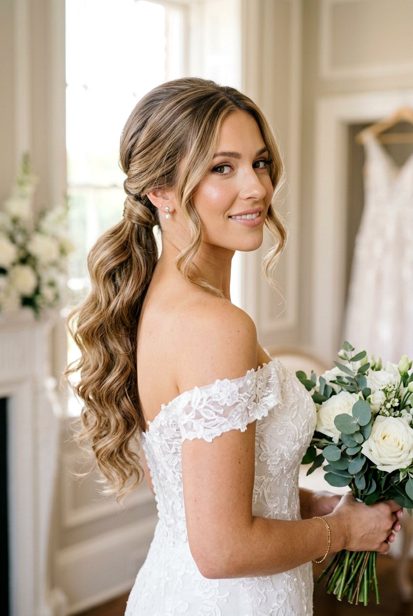 Classic Curled Bridal Side Ponytail - 20 elegant bridal side ponytail - 20 elegant bridal side ponytail