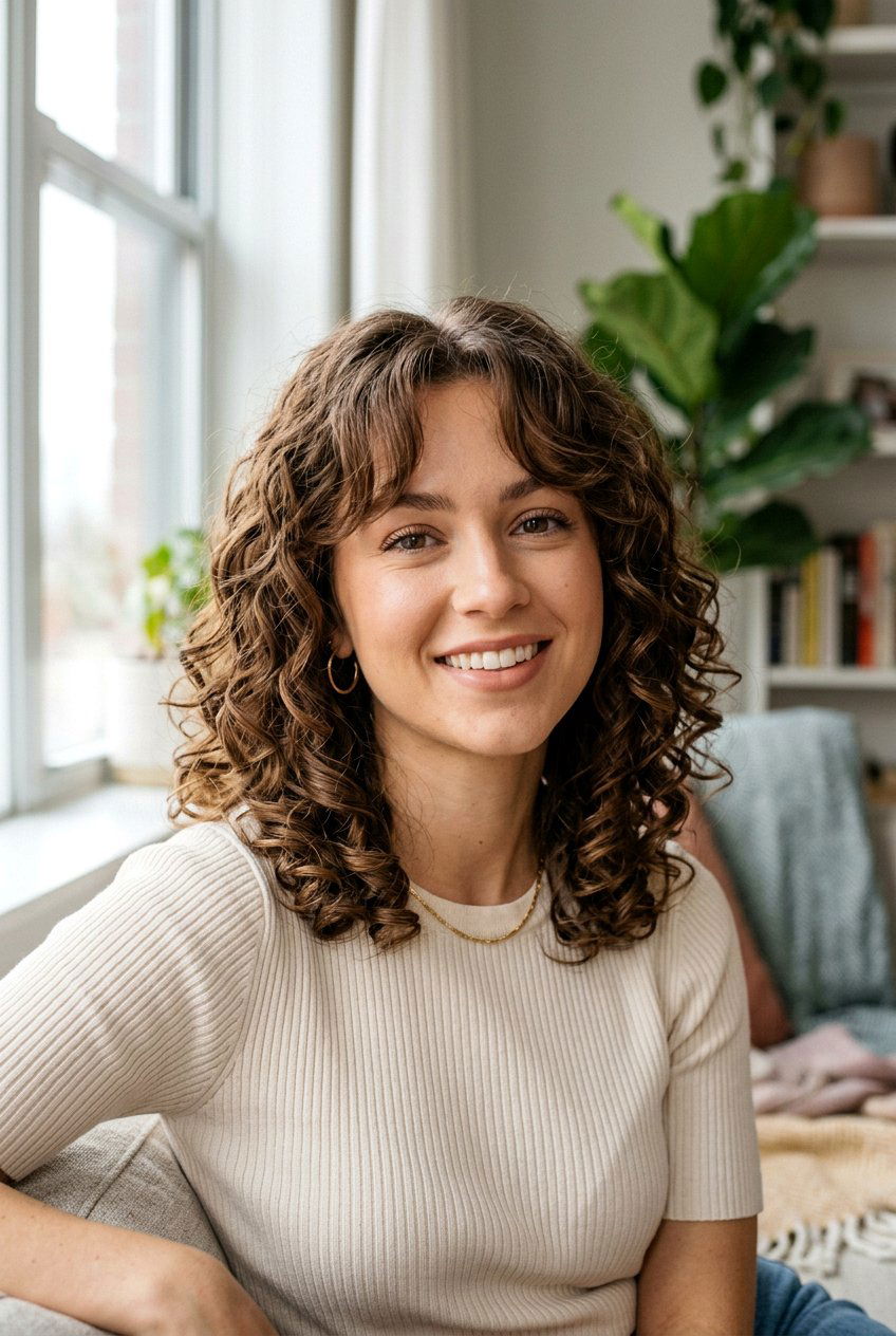 Classic Curly Lob With Curtain Bangs - 20 curly lob with curtain bangs - 20 curly lob with curtain bangs
