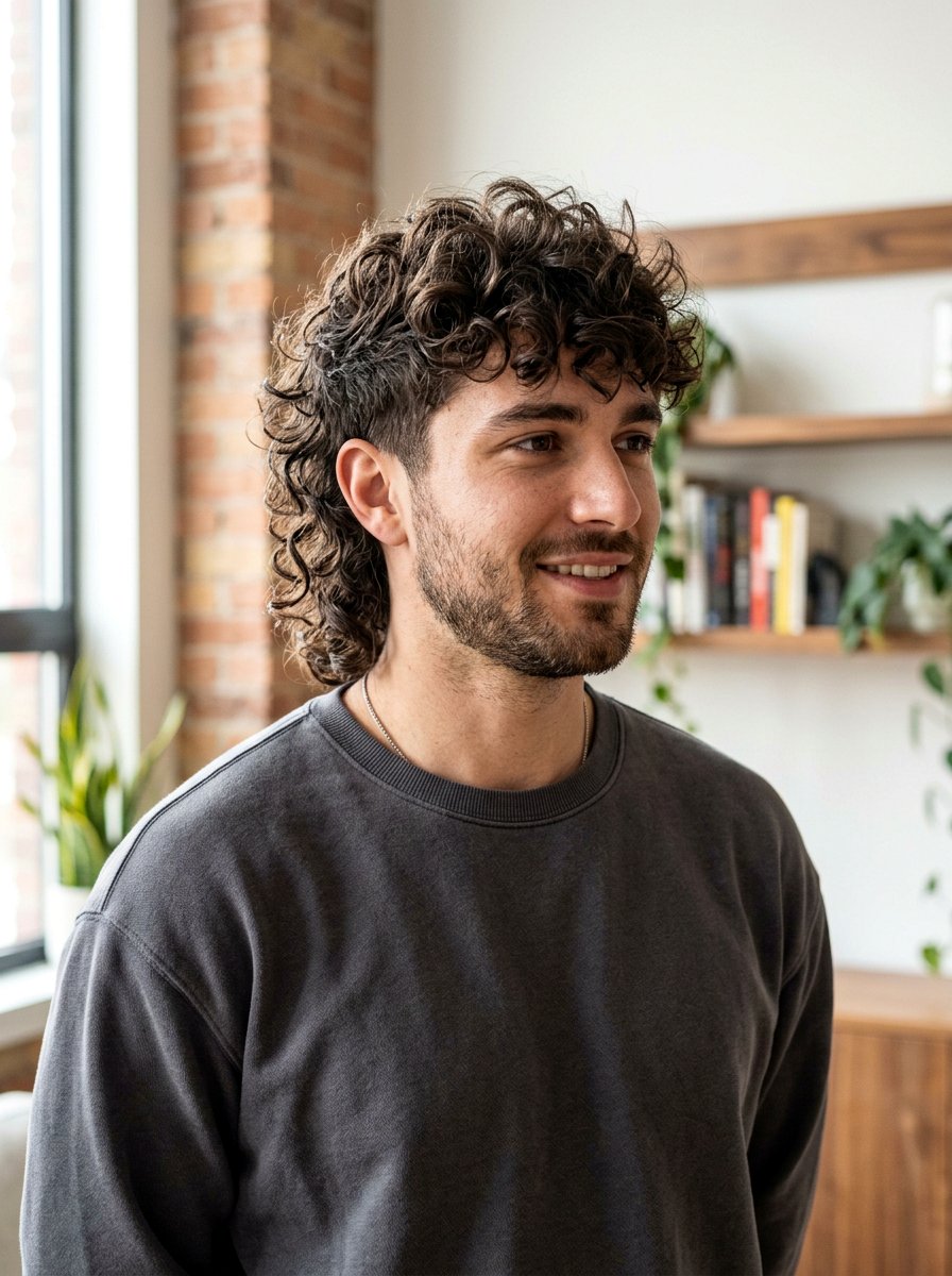 Classic Curly Wolf Cut for Men - 20 wolf cut men curly hair - 20 wolf cut men curly hair