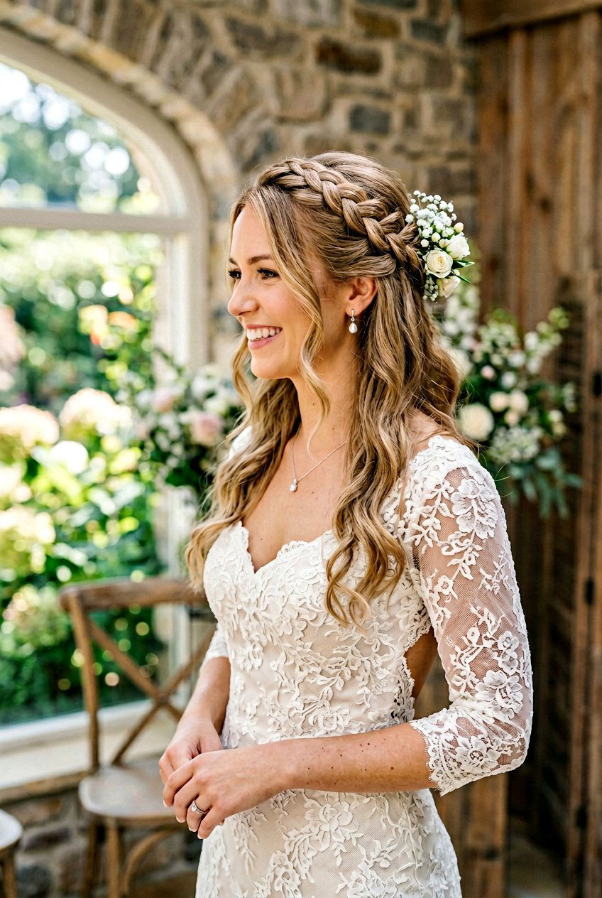 Classic French Braid Crown Half Up - 20 bridal half up with braid crown