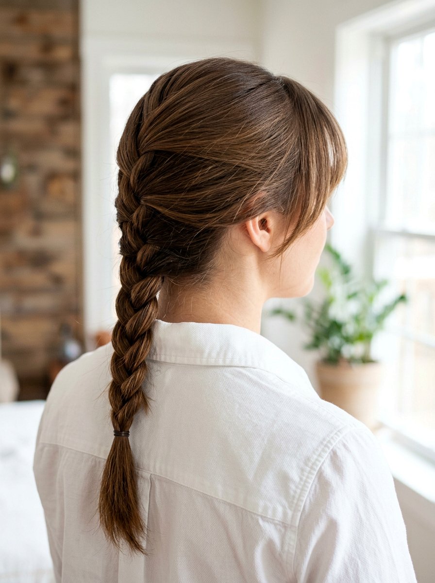 Classic French Braid With Curtain Bangs - 20 office hairstyle for women with bangs - 20 office hairstyle for women with bangs