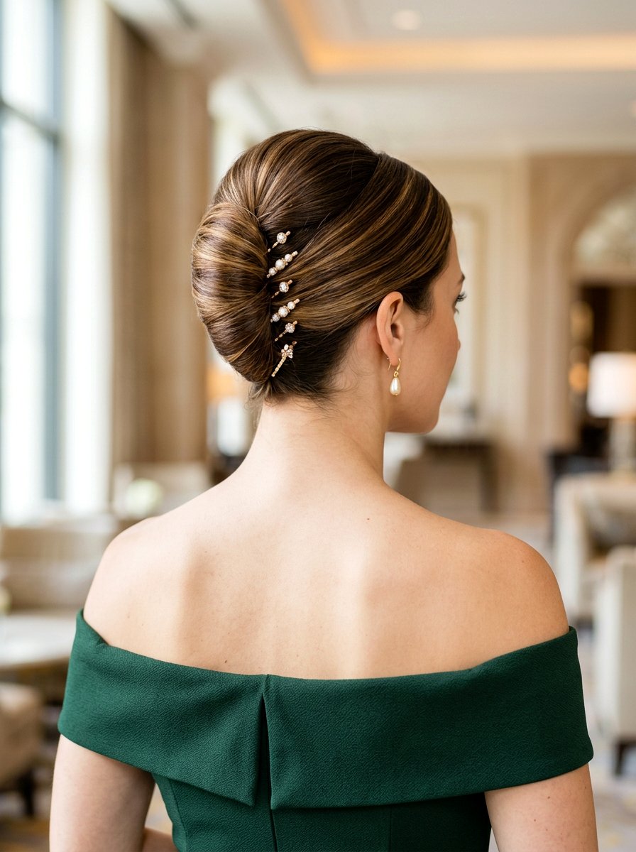 Classic French Twist - 20 party hairstyle for off shoulder dress - 20 party hairstyle for off shoulder dress