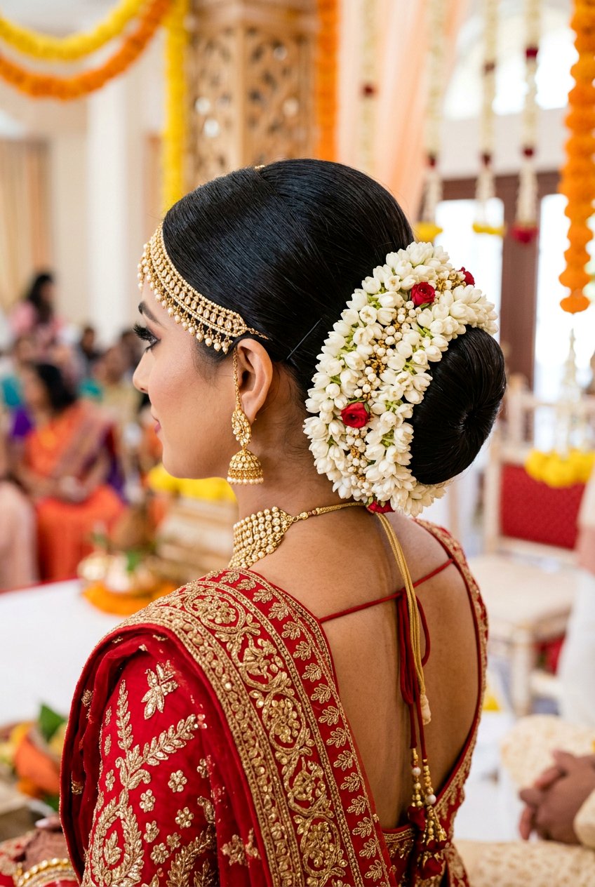Classic Gajra Bridal Bun - 20 desi bridal bun hairstyle - 20 desi bridal bun hairstyle