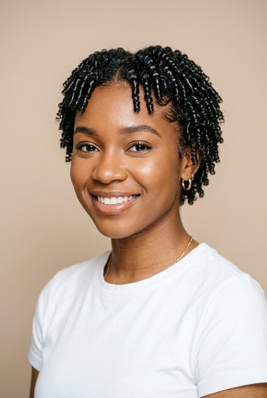 Classic Gel Defined Finger Coils on TWA - 20 finger coil twa hairstyle - 20 finger coil twa hairstyle