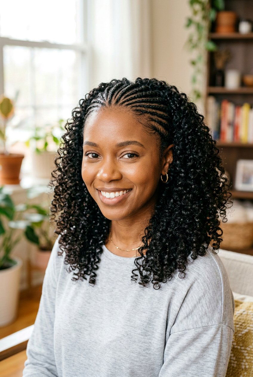 Classic Half Cornrow Half Curls - 20 half cornrow half curls styles - 20 half cornrow half curls styles