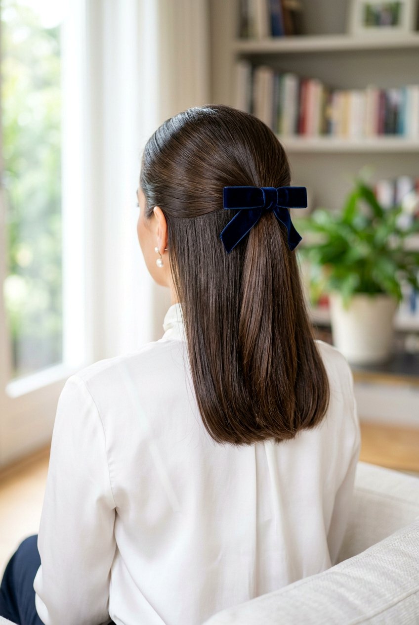 Classic Half Up With Ribbon Or Bow - 20 date night half up hairstyle - 20 date night half up hairstyle
