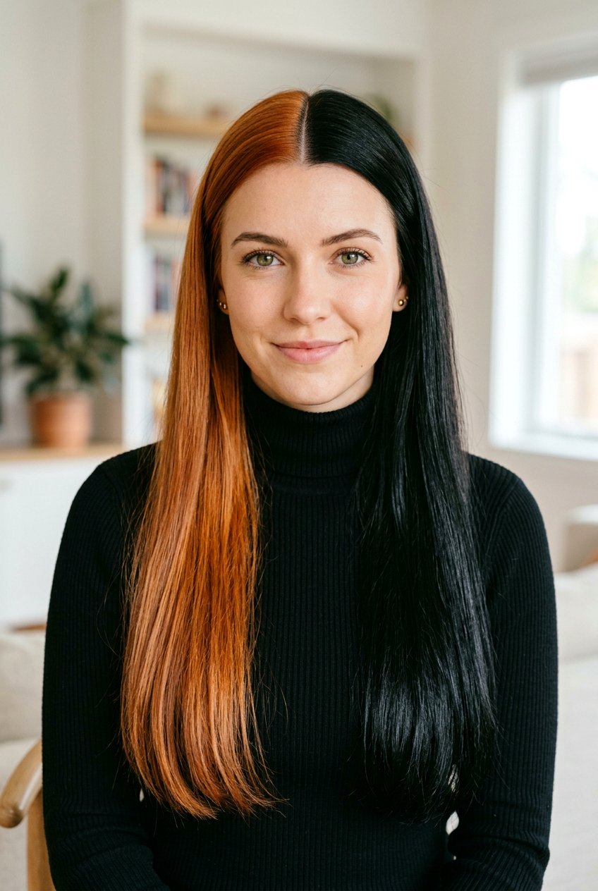 Classic Half and Half Copper and Black Split Dye - 20 copper and black split dye hair - 20 copper and black split dye hair