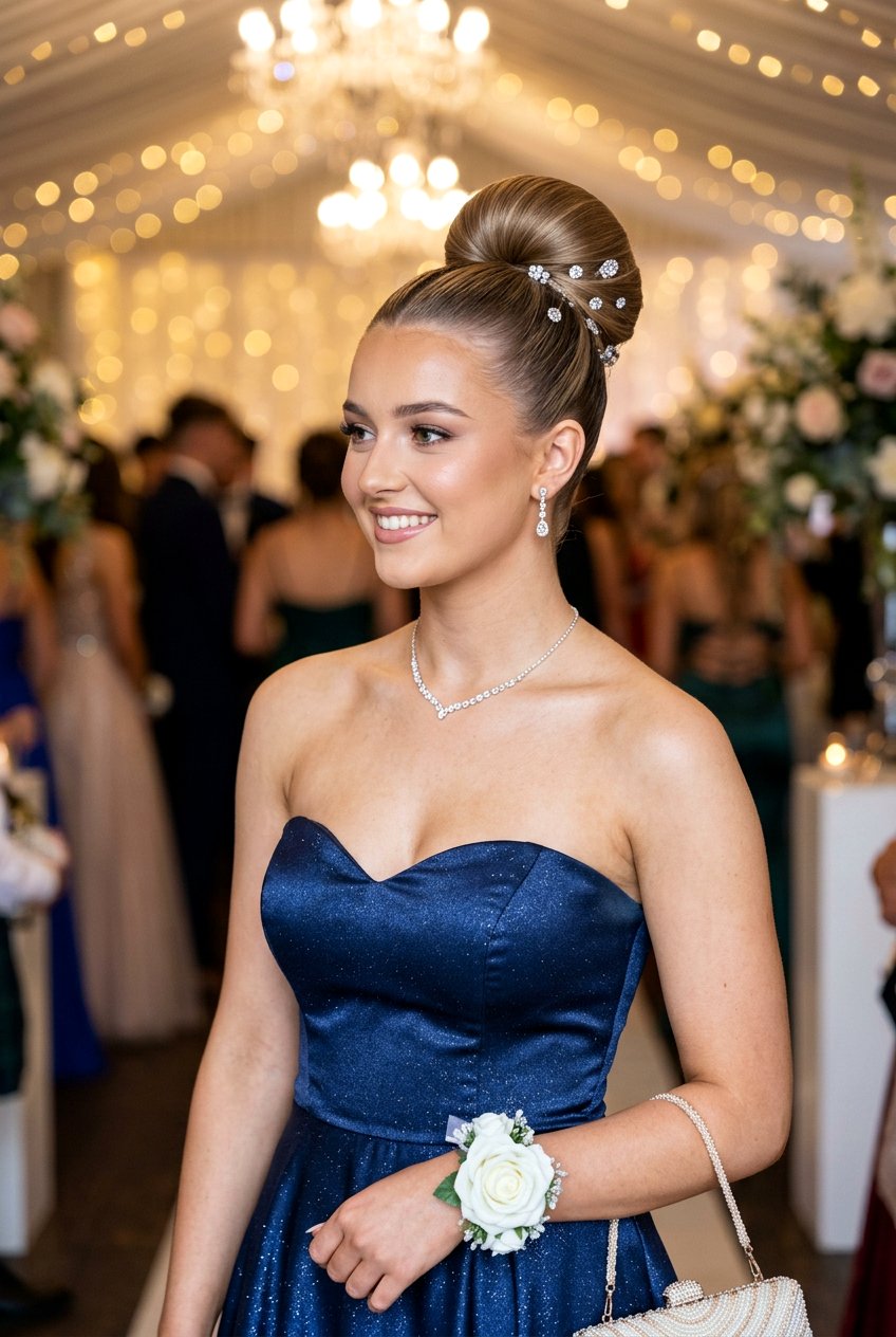 Classic High Bun for Prom - 20 senior prom bun hairstyle - 20 senior prom bun hairstyle
