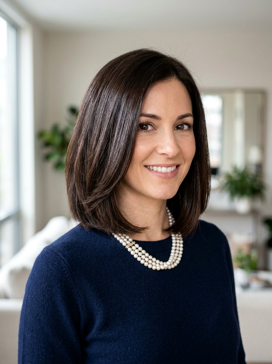 Classic Layered Shoulder Length Bob - 20 glossy layered shoulder length haircut - 20 glossy layered shoulder length haircut