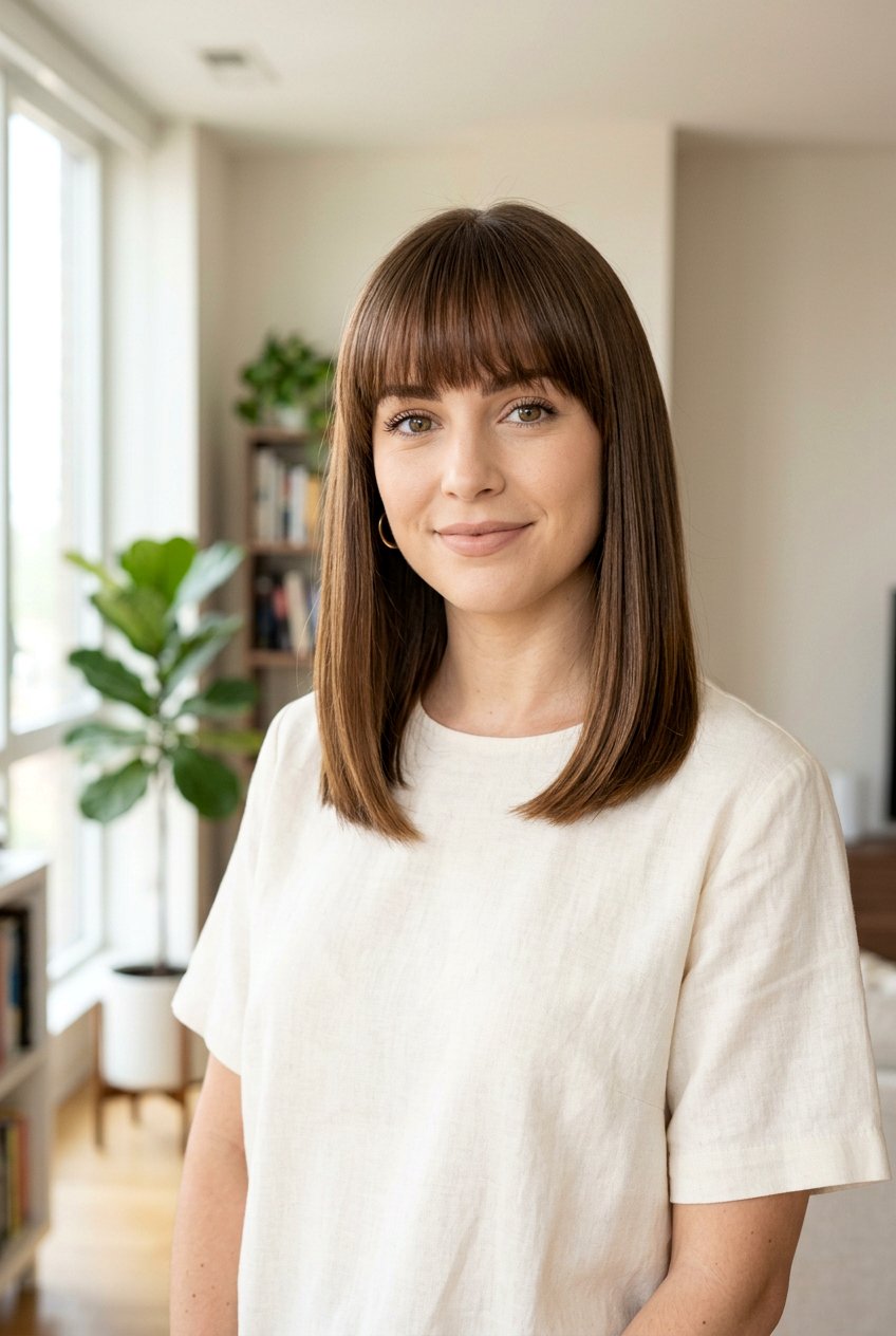Classic Long Bob With Full Bangs - 20 long bob with bangs - 20 long bob with bangs
