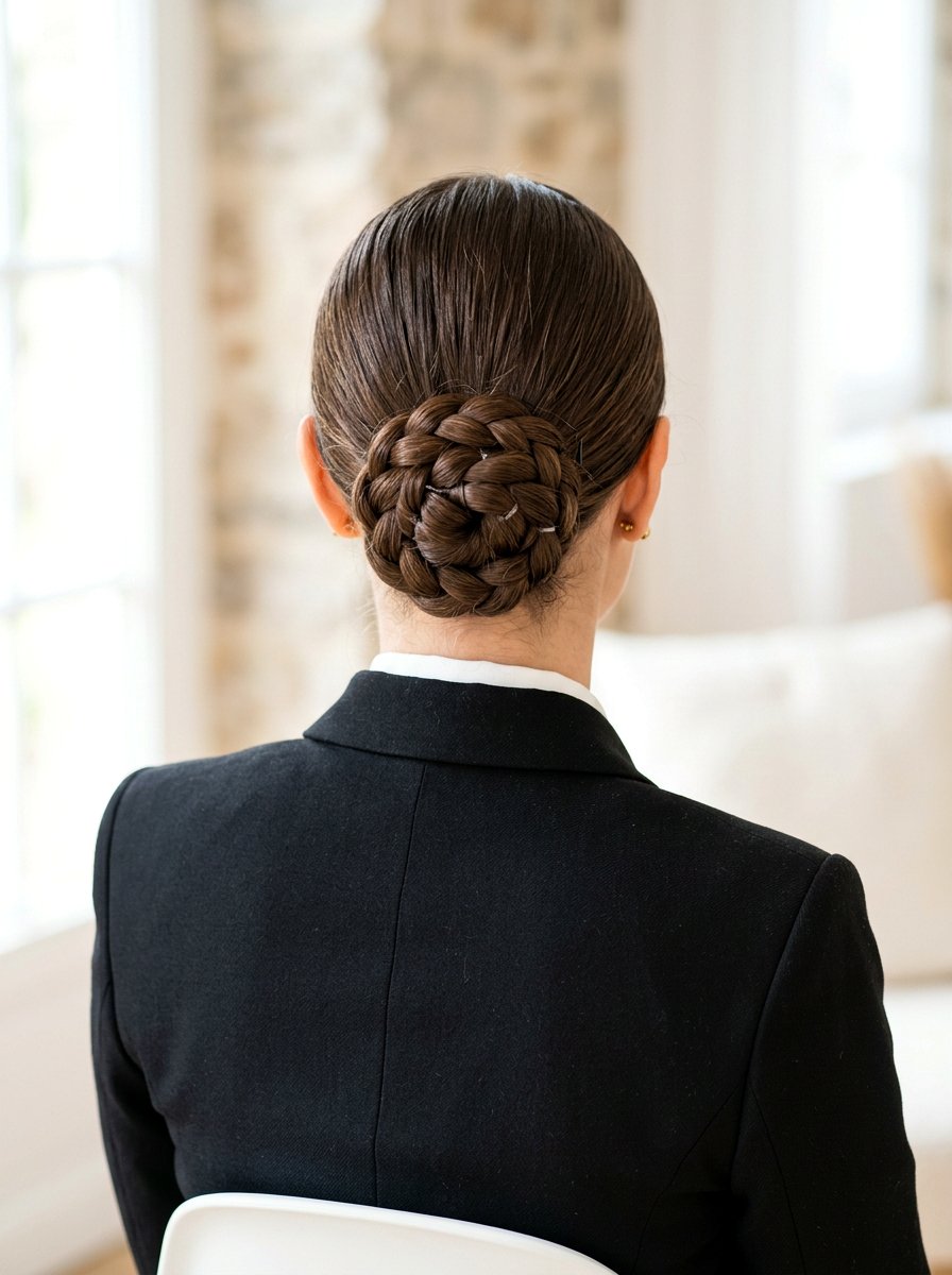 Classic Low Braided Bun - 20 office hairstyle with low braid bun - 20 office hairstyle with low braid bun