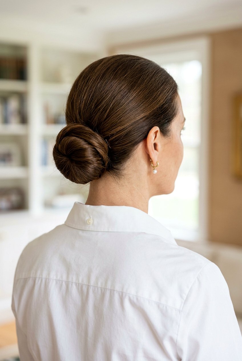 Classic Low Bun - 20 simple hairstyle for interview with long hair - 20 simple hairstyle for interview with long hair