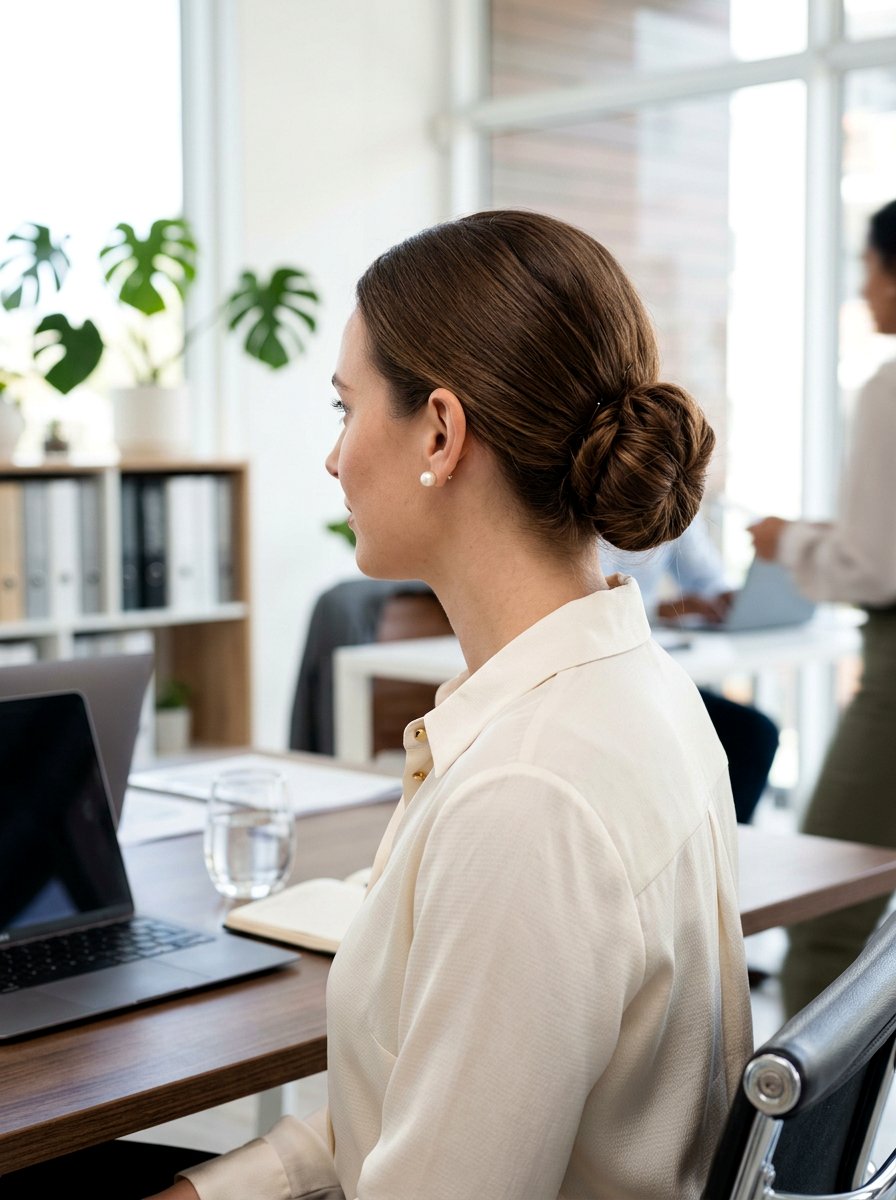 Classic Low Bun for Work - 20 tidy bun for office mornings - 20 tidy bun for office mornings