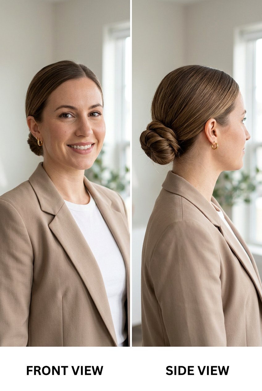 Classic Low Nape Bun For Interviews - 20 interview bun hairstyle - 20 interview bun hairstyle