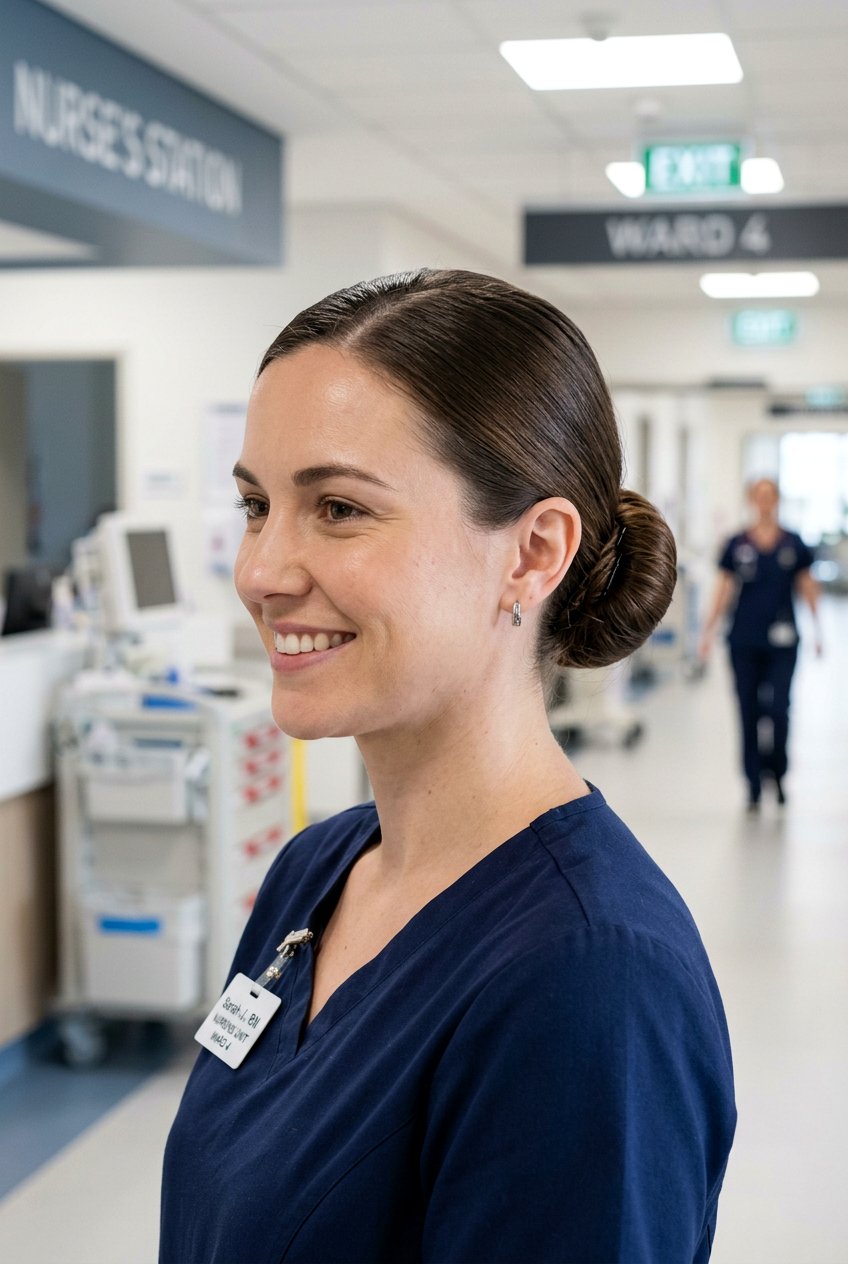 Classic Low Nurse Bun - 20 nurse bun hairstyles - 20 nurse bun hairstyles