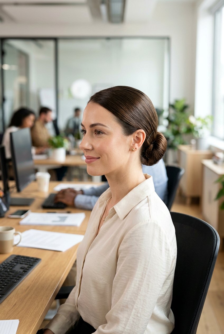 Classic Low Office Bun - 20 minimalist office bun hairstyle - 20 minimalist office bun hairstyle