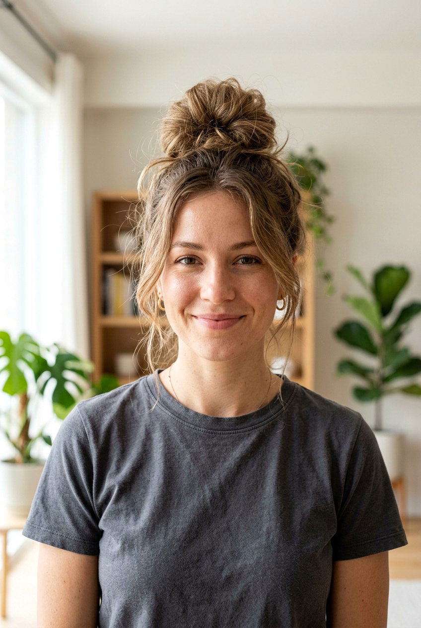 Classic Messy Top Knot - 20 messy top knot hairstyle - 20 messy top knot hairstyle