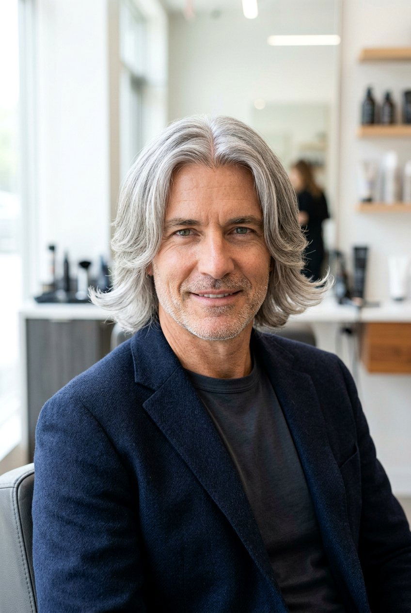 Classic Middle Part Layers - 20 long layers haircut for older men - 20 long layers haircut for older men