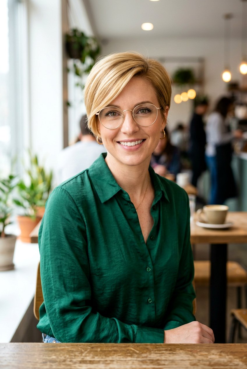 Classic Pixie with Side Sweep - 20 low maintenance cut for women with glasses - 20 low maintenance cut for women with glasses