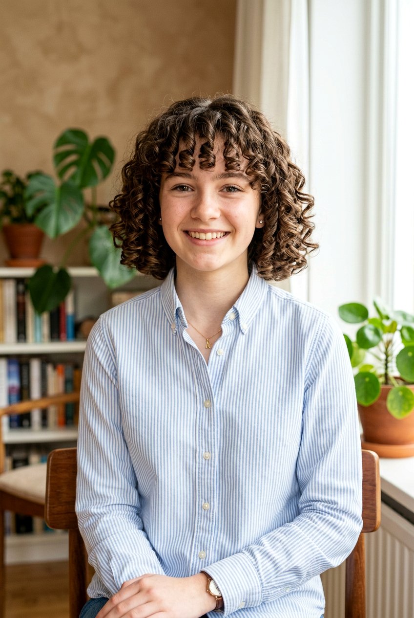 Classic Rounded Bob With Curly Bangs - 20 curly haircut for teenage girls with bangs - 20 curly haircut for teenage girls with bangs