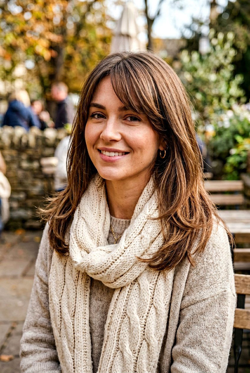 Classic Shoulder Length With Side Swept Bangs - 20 mom shoulder length haircut with bangs - 20 mom shoulder length haircut with bangs