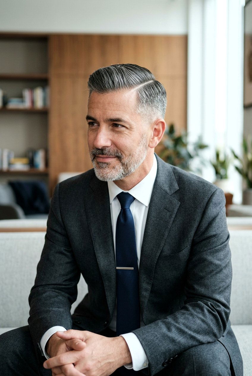 Classic Side Part - 20 mens haircut for salt and pepper hair - 20 men’s haircut for salt and pepper hair