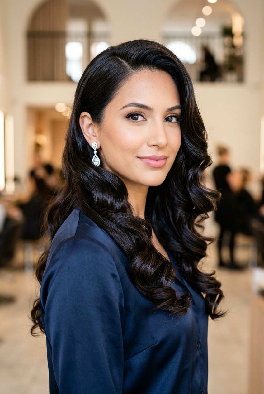 Classic Side Swept Curls - 20 pageant hairstyle with soft curls - 20 pageant hairstyle with soft curls