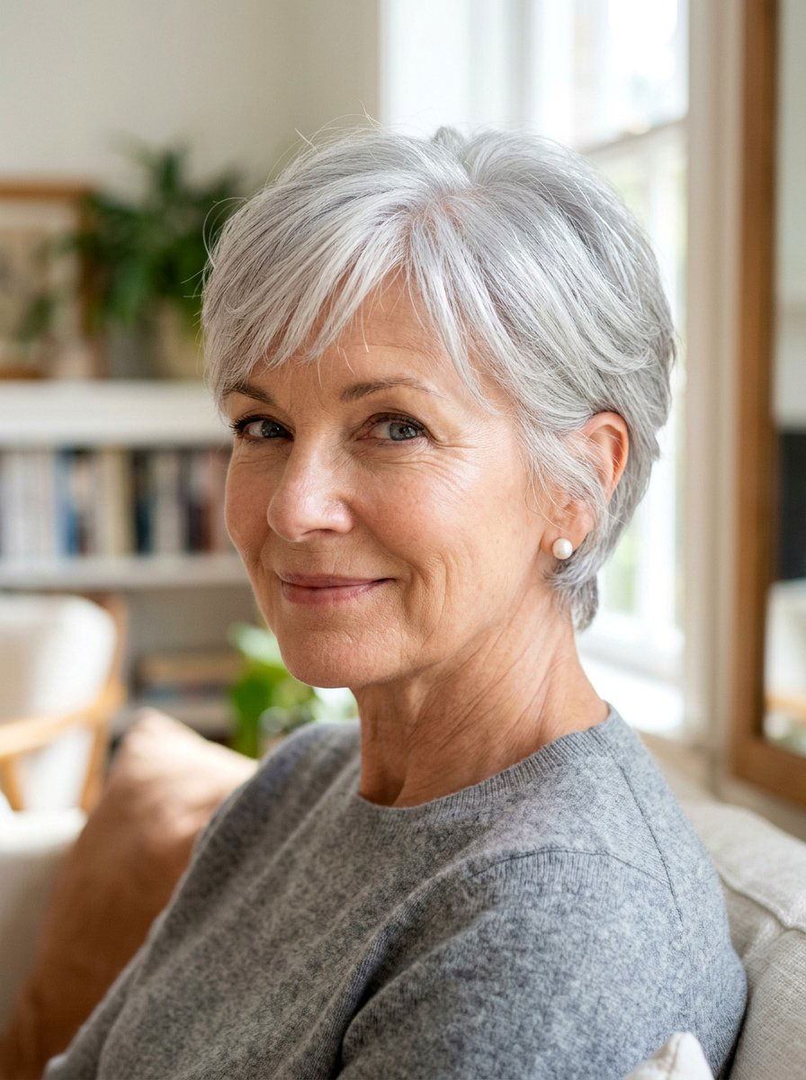 Classic Silver Pixie With Wispy Layers - 20 short gray pixie with layers - 20 short gray pixie with layers