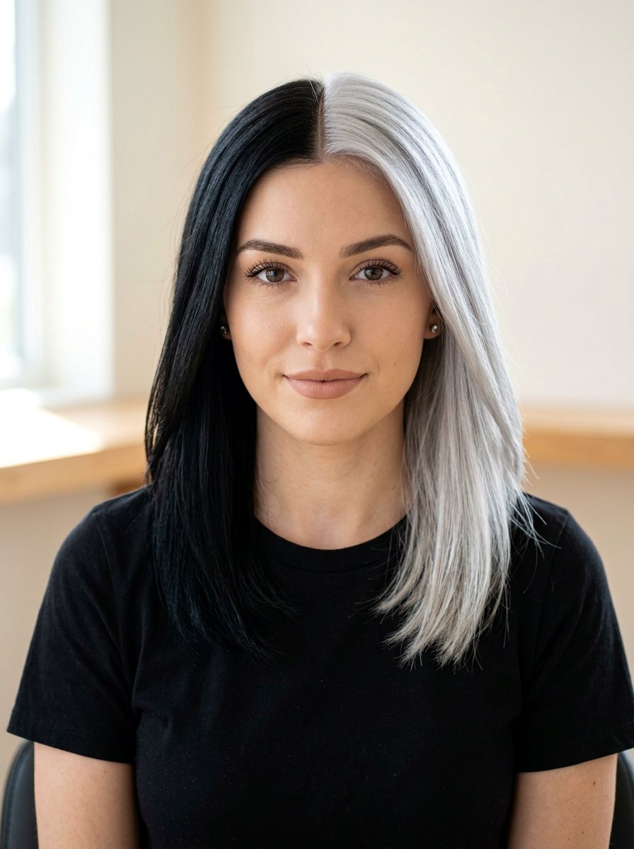 Classic Silver and Black Half and Half Split Dye - 20 silver and black split dye hair - 20 silver and black split dye hair