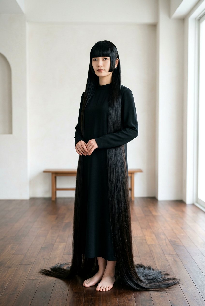 Classic Straight Hime Cut with Blunt Bangs - 20 hime haircut for straight long hair - 20 hime haircut for straight long hair