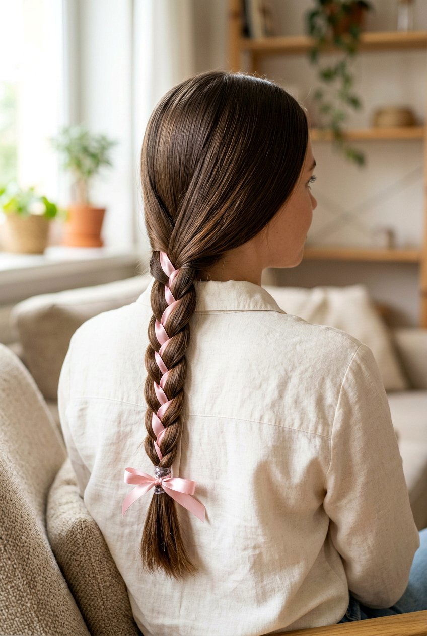 Classic Three Strand Ribbon Braid - 20 ribbon woven braid hairstyle - 20 ribbon woven braid hairstyle
